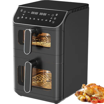 2800w إلكترونية مزدوجة المكدس طباخ الهواء غير لزجة 6l + 6l طلاء أعلى أسفل سخان قابلة للطي شاشة LCD مرئية نافذة خيار