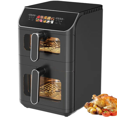 2800w إلكترونية مزدوجة المكدس طباخ الهواء غير لزجة 6l + 6l طلاء أعلى أسفل سخان قابلة للطي شاشة LCD مرئية نافذة خيار
